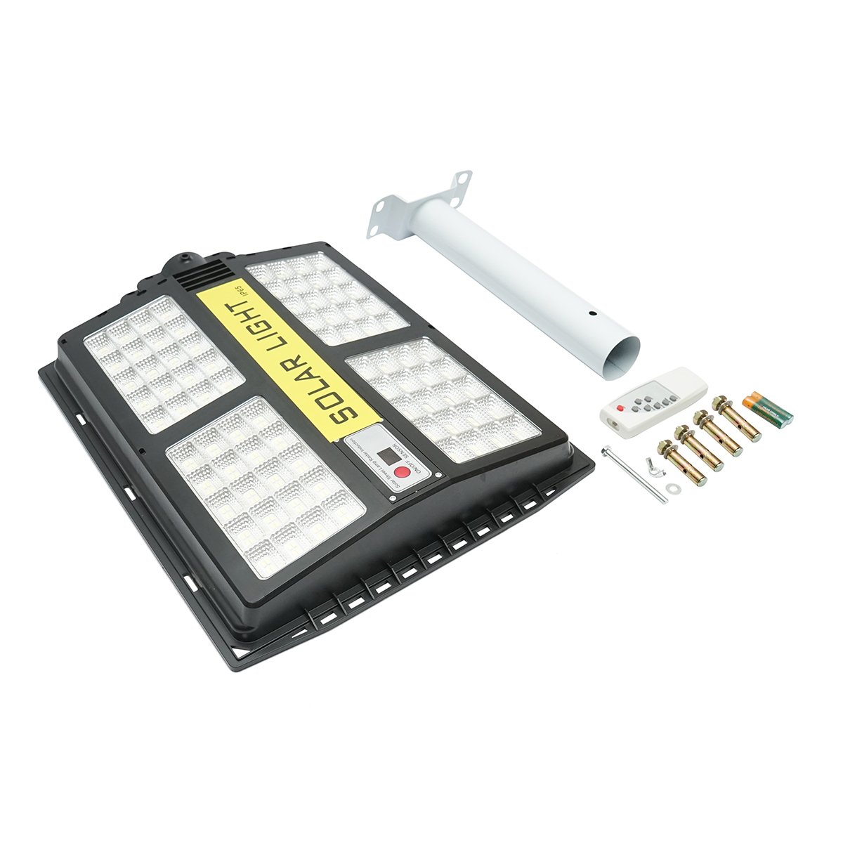 Lampa solara LED iluminat stradal 200W 6500K cu panou solar 15W, baterie 15000mAh, telecomanda, prindere pe stalp IP65 Breckner Germany